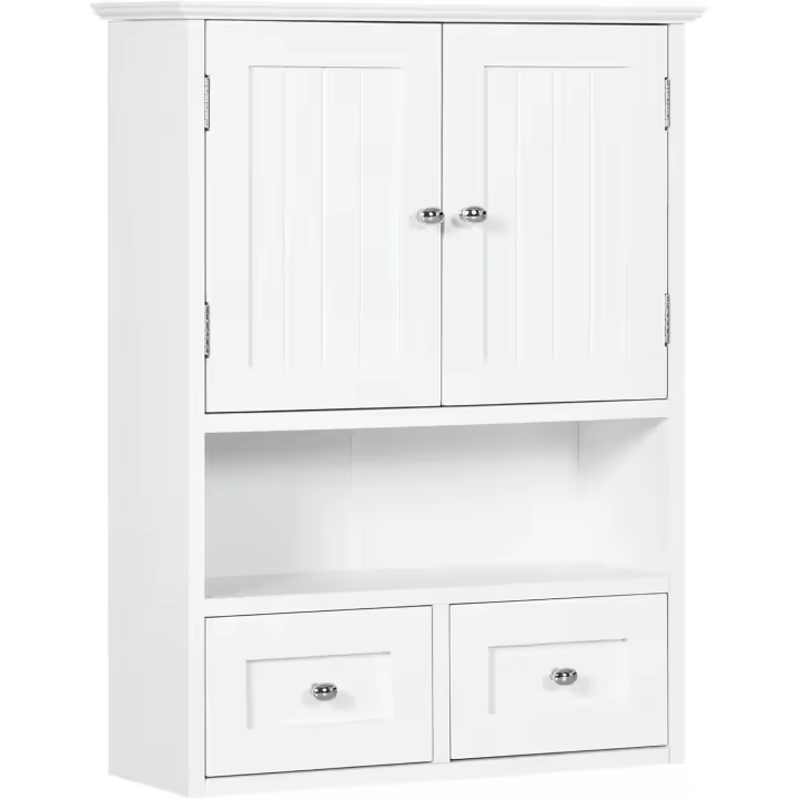 Armario de Pared para Baño Armario Colgante Mueble Suspendido de Baño con 2 Puertas y 2 Cajones para Cocina Estilo Moderno 50,8x17,8x66 cm Blanco - 1