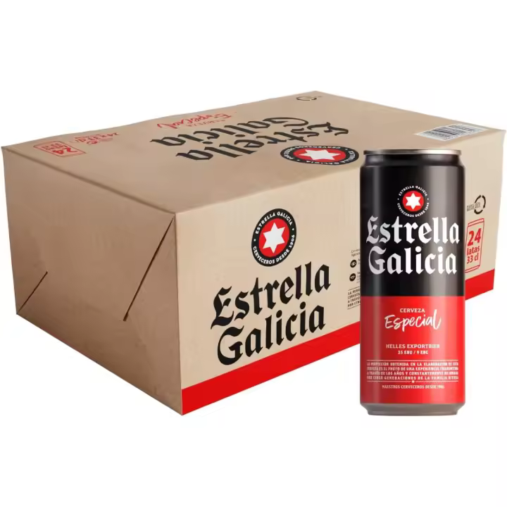 Estrella Galicia Especial - Cerveza Lager Especial, Pack de 24 Latas x 33 cl, Sabor Ligero y Amargo, Aroma a Lúpulo, 5,5% Volumen de Alcohol - 1