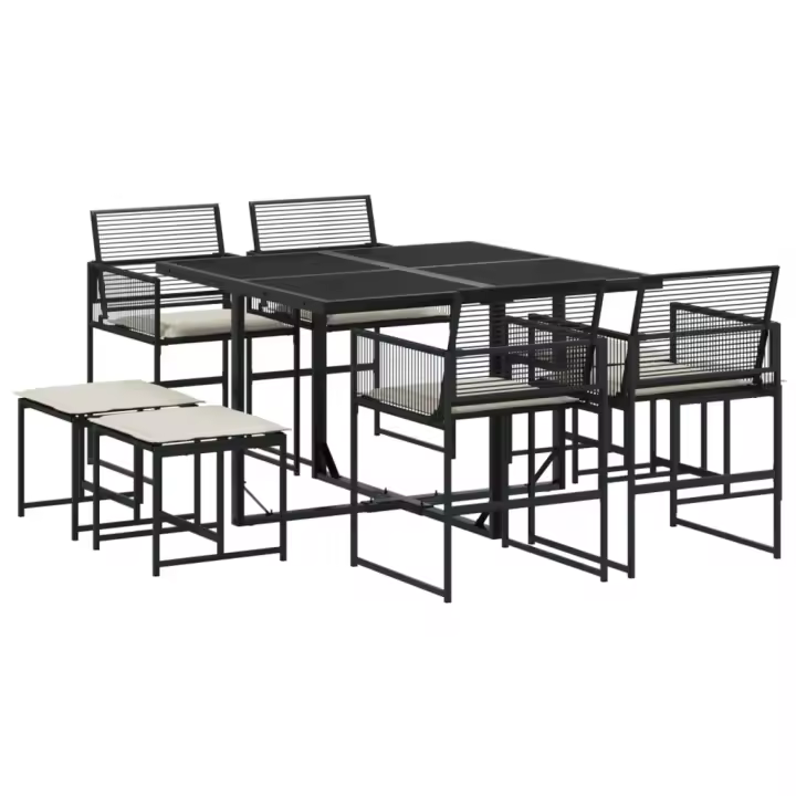 vidaXL Set de comedor de jardín 9 pzas y cojines ratán sintético negro - 1
