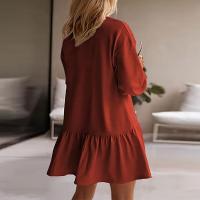 Vestido De Mujer Otoño Manga Larga Pullover Cuello Redondo Rib Knit Patchwork Suéter Cómodo Casual Mini Vestidos Estilo Vintage - details 17