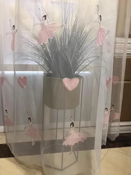 Cortinas De Tules Bordadas En Rosa Para Niñas 1 Pieza Estilo Europeo Y Americano Para Sala De Estar Y Dormitorio Translúcidas Y Elegantes - 1