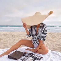 Sombrero De Playa Para Mujer Grande Y Plegable Con Protección UV Sombrilla De Verano De Paja Estilo Casual Para Bodas - details 0
