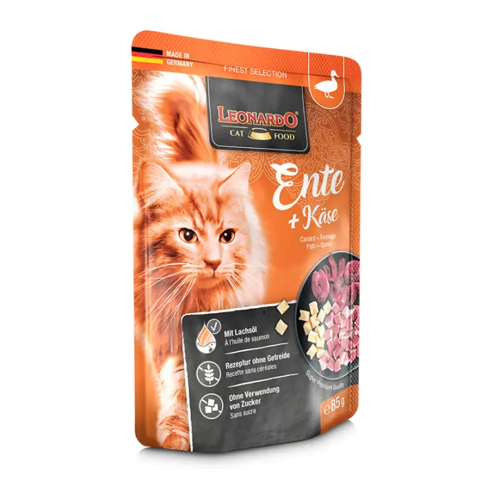 Leonardo Menú de Pato y Quesos Sobres para Gatos - 16 unidades x 85 gr - 1