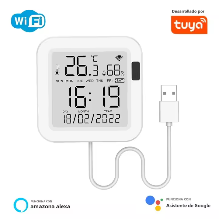 Sensor De Temperatura Inteligente WiFi Tuya Con Pantalla LCD Y Retroiluminación Sensibilidad Infrarroja USB Para Asistente Doméstico Alexa - 1