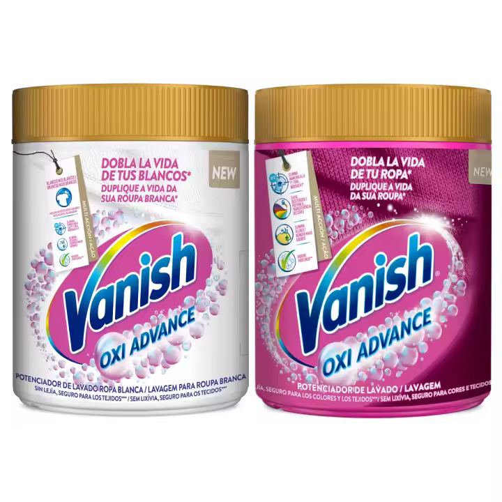 Vanish Oxi Advance Quitamanchas Lote Ropa Blanca + Ropa Color, Elimina Olores, Potenciador Lavado Polvo - 2x400 gr - 1