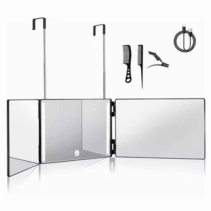 Espejo Tricoidal LED 3 En 1 Con Gancho Telescopio Ajustable De Altura Para Maquillaje Y Peinado Portátil Para Viajes - 1