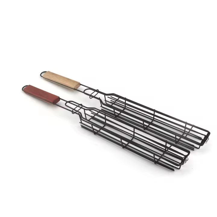 Cage De Barbecue De Madera Al Aire Libre Para Carne Y Verduras Con Mango De Barra Para Camping Herramientas De Picnic - 1