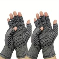 Guantes De Compresión De Medio Dedo Gris Para Aliviar El Dolor De Artritis Antideslizantes Para Hombres Y Mujeres - details 1