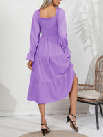 Vestido De Mujer Casual Primavera/Otoño Con Cuello Cuadrado Ruffle Tirantes Manga Larga A-Line Longitud Media Pierna Polyester - details 18