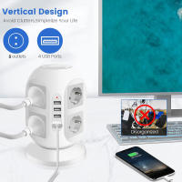 Regleta Torre Enchufes con 2 m de Cable – 8 Tomas Schuko + 4 Puertos USB, Interruptores Independientes Superior e Inferior, Protección Sobrecarga, 2500W 10A – Alargador Vertical para Hogar y Oficina - details 2