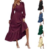 Vestido Bohemio Largo De Maxi Para Mujer Con Cintura Elástica Y Estampado A-Line Manga Larga Vestido De Dama Con Volante Y Hemorragia Suave Para Primavera Y Otoño - details 0