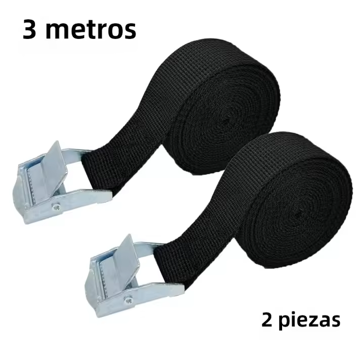 2pcs Cinturones De Atado De 3 Metros Con Hebilla Para Auto Motocicleta Bicicleta Y Camión Cinta De Fijación Para Equipaje Y Carga En Color Azul Rojo Negro Verde Y Naranja - 1