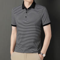 Camisa Polo De Punto Para Hombre 2024 Con Estampado De Rayas Algodón Transpirable Y Cómoda Para Negocios Casual Estilo Moderno - details 11