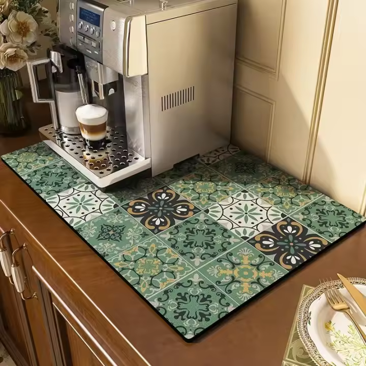 Mantel De Cocina Absorbente Con Diseño Floral Clásico Tapete De Hierro De Diatomeas Para Máquina De Café Tapete De Barra Termoinsulante Lavable Antideslizante Para El Hogar Y Hoteles - 1