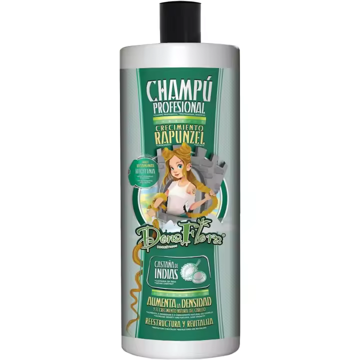 Champú Crecimiento Rapunzel | Fortalece y Nutre con Biotina | Aumenta el Crecimiento | Sin Sulfatos ni Parabenos | Volumen y Brillo Natural | Fórmula Suave 1000ml Marca: Dona Flora - 1