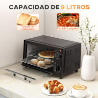 HOMCOM Mini Horno Eléctrico 9L Horno Eléctrico Sobremesa 750W con Temperatura Ajustable hasta 230°C Temporizador 60min y Bandeja para Hornear Parrilla 35x24,6x20 cm Negro - details 0