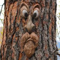 Decoración De Jardín Arte De Escultura De Rostro De Árbol En Resina Caricatura De Anciano Con Caras Y Piernas Para Exterior - details 1