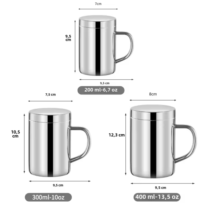 Taza De Café De Acero Inoxidable Con Doble Aislamiento 200/300/400ml Incluye Tapa Y Mango Para Viaje Oficina Camping Taza De Metal Para Café Y Té - 1