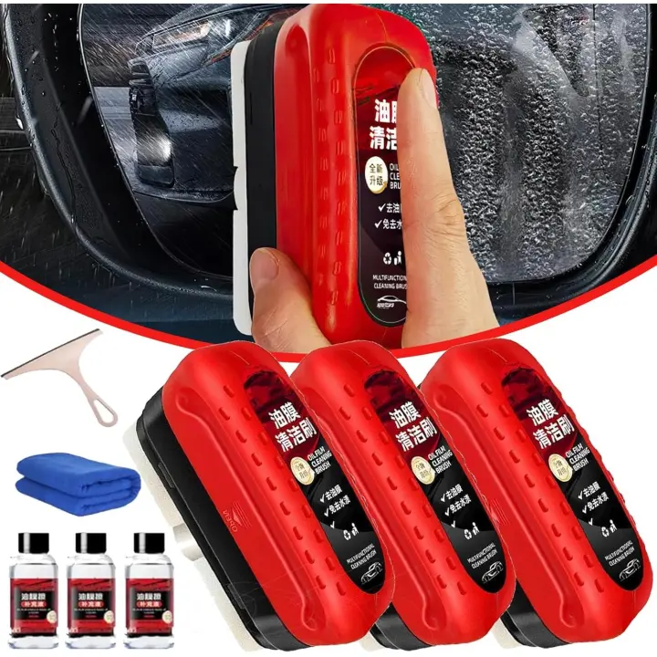Limpiador de vidrios Gelmalls, tabla de limpieza de vidrios Gelmalls, tabla universal para limpiar vidrios, cepillo para limpiar la película de aceite automotriz, removedor de película de aceite para parabrisas de auto (3 juegos) - 1
