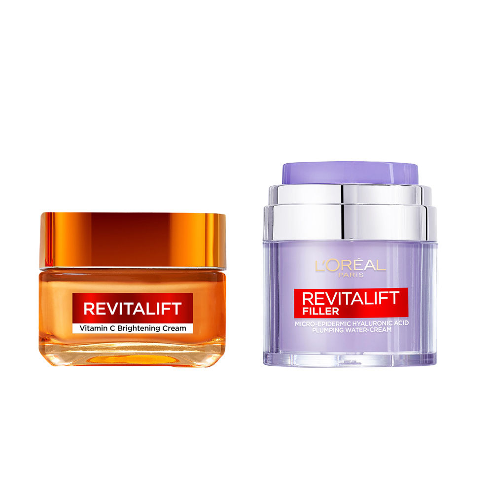 L'Oréal Paris | Rutina Revitalift CREMA GEL VITAMINA C piel luminosa y poros reducidos 50ml + Gel Crema Rellenador Revitalift Filler con Ácido Hialurónico + 3 ceramidas. Hidratación intensa y protección de la barrera cutánea de la piel 50ml
