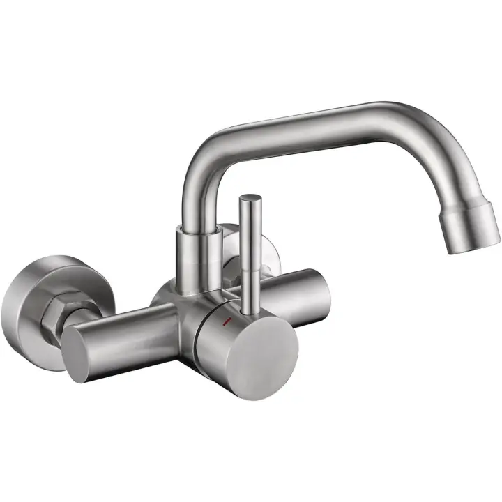 Grifo Cocina de Cocina 11 Cm, Griferia de Fregadero EN LA Mesa 360 ° Giratorio, Mezclador Monomando de Acero Inoxidable 304, Aireador Extraible, Agua Fría y Caliente - Alta Calidad - 1