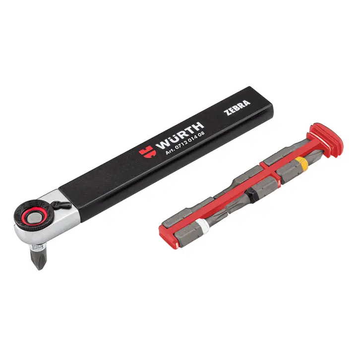 Würth Llave Carraca para puntas 1/4 pulgada,Cargador 6 Bits Integrado,Llave Reversible con cabezal Giratorio Manual,Carraca de 1/4 de pulgada con cargador integrado 1 punta PH1 y PH2 1 punta TX20 y TX25 1 punta hexagonal: 3 mm y 4 mm 1 punta plana:0,8x5,5 - 1