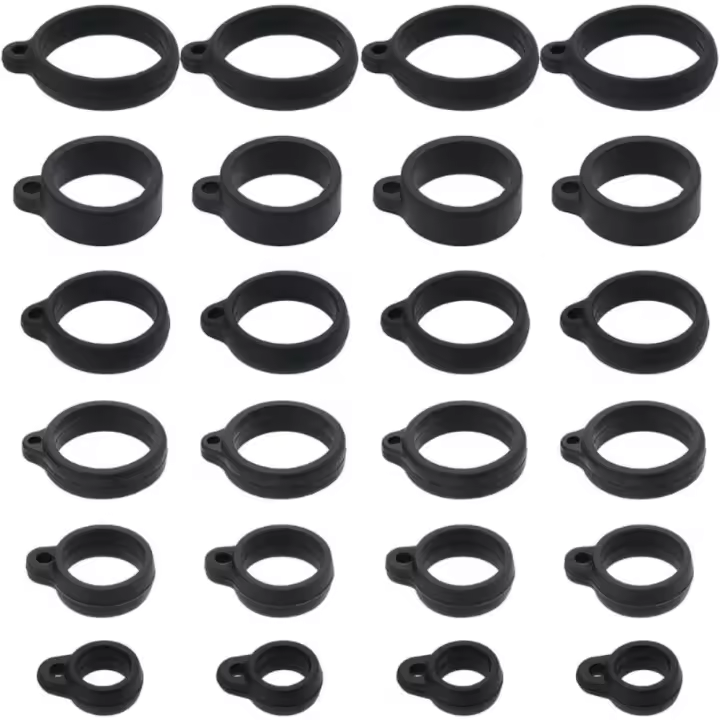 Kit De Anillos De Silicona Ajustables 60 Piezas En 6 Tamaños Anti-Perdidos Negro Soporte Para Collar Lanyard Reemplazo De Colgante Para Automóvil - 1