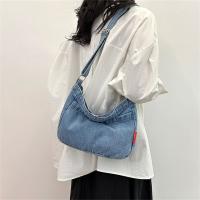 Bolso Bandolera De Denim Gran Capacidad Vintage Para Mujer Estilo Casual Sin Cierre Externo Bolsa De Mano Sólida Para Fiestas - details 0