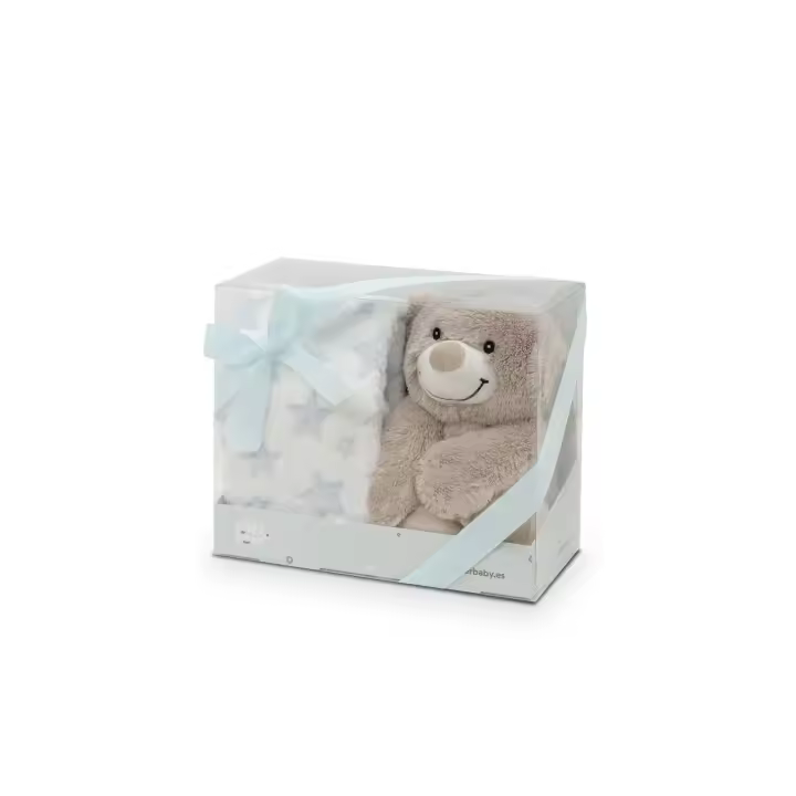 Peluche oso manta Estrella Bear Rosa ,Azul y Beige - 1