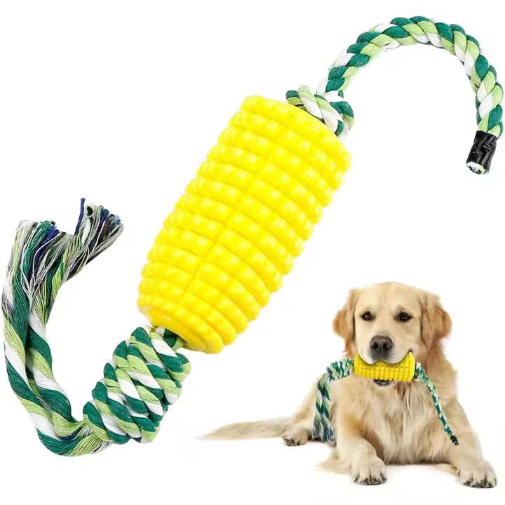 Juguetes para masticar para perros, palo de cepillo de dientes para perros con forma de maíz, cepillo de dientes antimordeduras para perros con cuerda, palo de cepillado para el cuidado de los dientes de los cachorros - 1