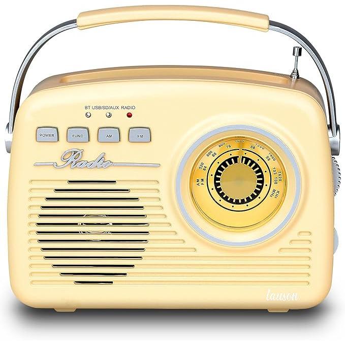 Radio Vintage Bluetooth LAUSON | Transistor Radio portátil Retro | Batería Recargable | FM Am | USB - SD (Azul y Crema)