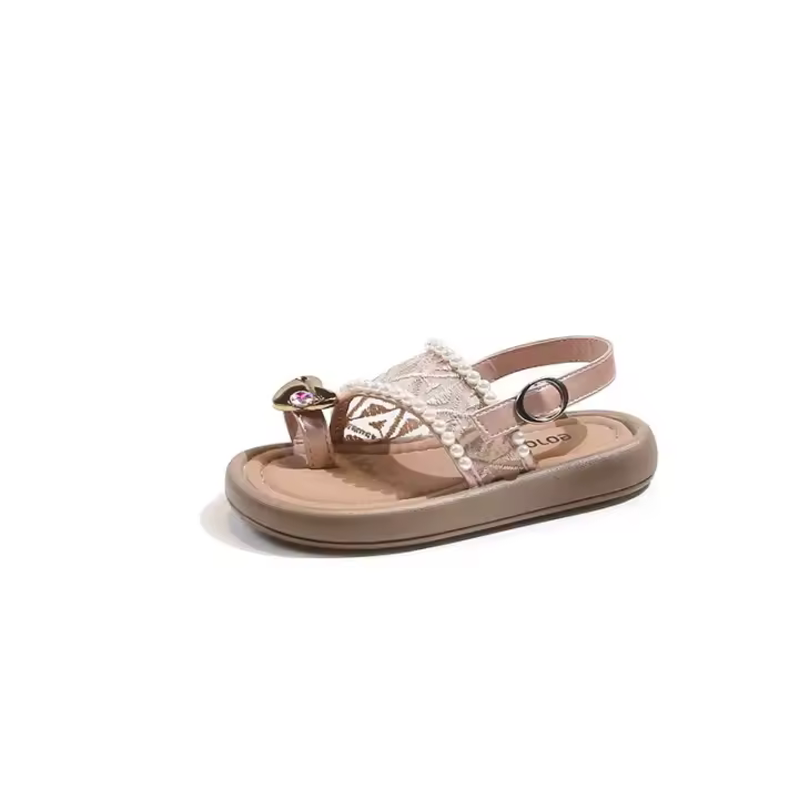 Sandalias De Verano Para Niñas Princesa Con Perlas Antideslizantes Tobilleras Casuales Estilo Versátil Planas Para Playa - 1