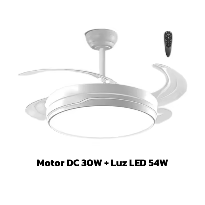 Ledme Ventilador de techo con LED, Motor DC, silencioso con mando a distancia, aspas retráctiles, 6 velocidades y 3 temperaturas de luz, temporizador, función verano-invierno - 1