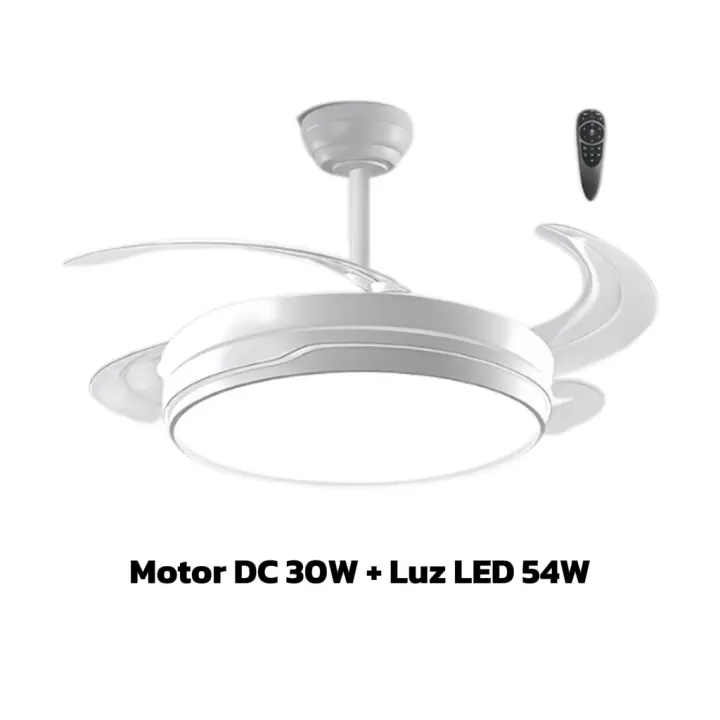 Ledme Ventilador de techo con LED, Motor DC, silencioso con mando a distancia, aspas retráctiles, 6 velocidades y 3 temperaturas de luz, temporizador, función verano-invierno - 1