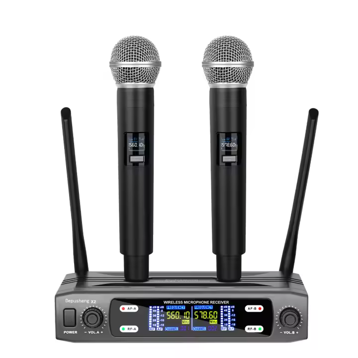Micrófono Inalámbrico Handheld Doble 2 Canales UHF Frecuencia Fija Dinámico Para Karaoke Boda Fiesta Banda Show - 1
