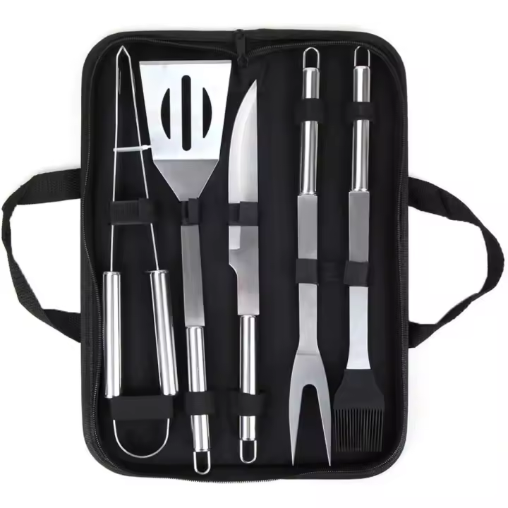 Set de utensilios de barbacoa de aluminio, accesorio profesional de barbacoa, perfecto juego de cubiertos de barbacoa gratis para hombres AD regalo de cumpleaños (5 piezas) - 1