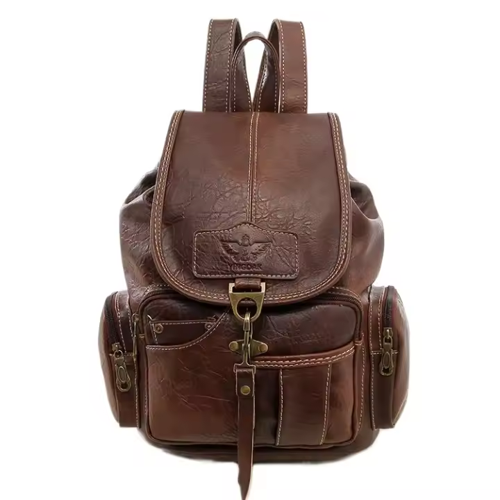 Mochila Retro Vintage para Mujer, mochilas escolares para adolescentes, mochilas grandes with Cordón, Bolso marrón de cuero PU de alta calidad - 1