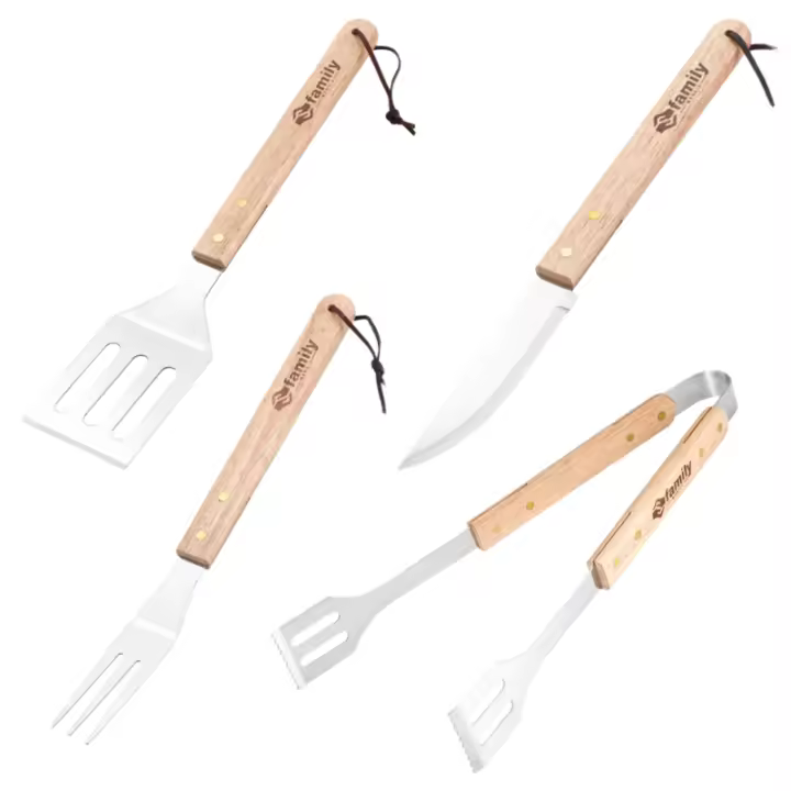 LILI HOME Conjunto Utensilios Barbacoa Inoxidable Madera - 1