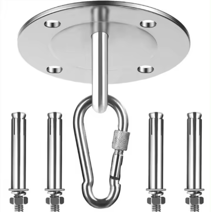 Soporte de hamaca de acero inoxidable Bandeja de fijación Bolsa de arena Hebilla de fijación Soporte de carga Bandeja colgante redonda - Bandeja de fijación + 4 clavos de expansión M8 + 1 x Hebilla de acero inoxidable, Peso 450 kg, 6 piezas - 1