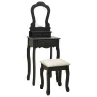 vidaXL Juego de tocador y taburete madera paulownia 50x59x136 cm en color Negro/Gris/Rosa | cómodas modernas ergonómicas para comedor cocina salón hogar - details 0