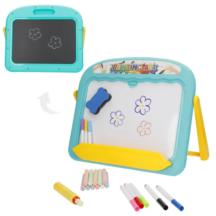COLORBABY Good Idea - Pizarra infantil 2 en 1 magnética y tiza, incluye rotuladores, letras, números, tizas, portatizas y borrador, juguetes educativos desde 3 años, regalo creativo niños y niñas, pizarra doble cara portátil para aprender y dibujar - 1