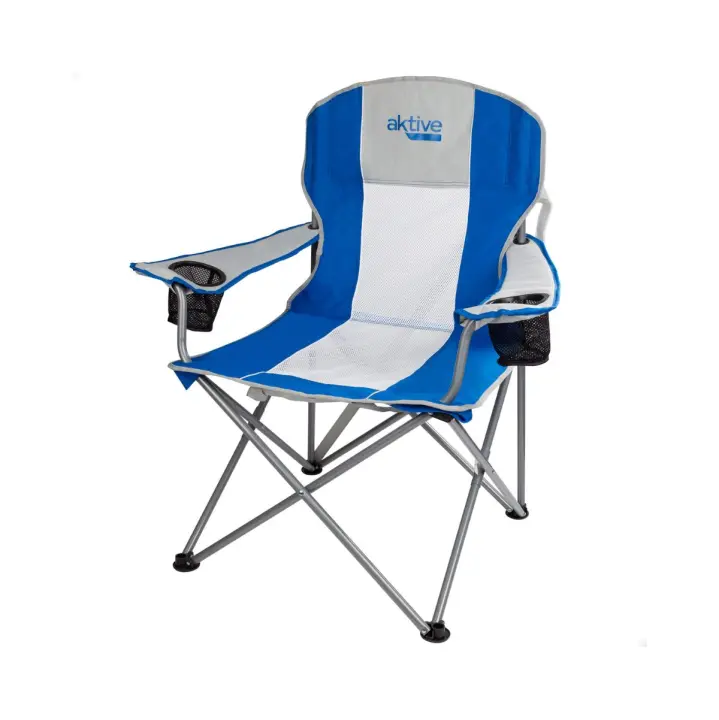 Silla de camping Aktive plegable con posavasos azul - 1