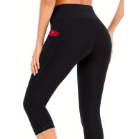 Leggings Capri Para Mujer Cintura Alta Con Bolsillos Ropa Deportiva Yoga Pantalones Capri Para Ejercicio Material Poliéster - details 1