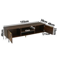 Mueble de TV Estilo Industrial Moderno | Puertas de Panel de Madera Natural + Asas Doradas | 2 Compartimientos de Almacenamiento, Soporte Integrado para TV y Patitas de Hierro Anticorrosión-Elegant, Funcional y Duradero para Salones - details 11