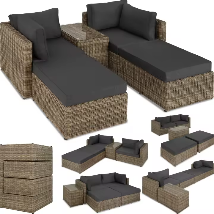 Tectake - Conjunto de ratán San Domino con estructura de aluminio, Mueble de exterior de grandes dimensiones, Trenzado de calidad óptima de poliratán resistente a los rayos UV, Bastidor robusto de aluminio ligero - 1