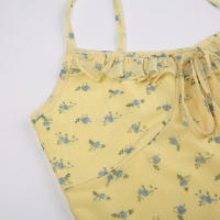 Vestido De Verano Para Mujer Estampado Floral Con Volantes Y Tirantes Spaghetti Vestido A-Line Corto Cuello Cuadrado Sin Mangas Polyester Spandex - details 5