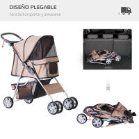 PawHut Cochecito para Mascotas Plegable Carrito para Perros Gatos con Toldo Ajustable Cesta de Almacenaje Ventanas y Portavasos Tela Oxford y Frenos 75x45x97 cm - details 3