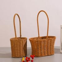 Cesta De Tejido De Imitación De Rotán Con Manija Para Decoración Del Hogar Almacenamiento De Verduras Frutas Flores - details 5