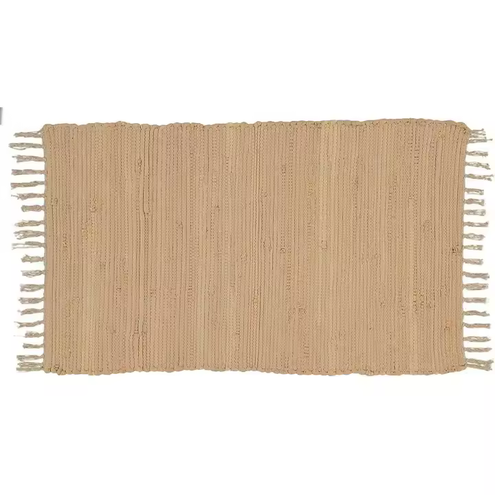Alfombra Jarapa Beige Crema Natural, Estilo Hindu, Alfombra 100% Algodon, Alfombra de Colores con Flecos, Medida 50x80 [7351202-3] - 1