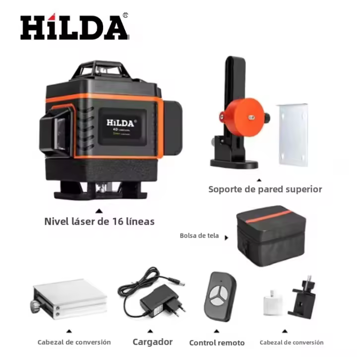 Nivel Láser Verde HILDA 16/12 Líneas 4D Auto-Nivelado 360 Grados Horizontal Y Vertical Super Potente Con Haz De Láser Verde - 1